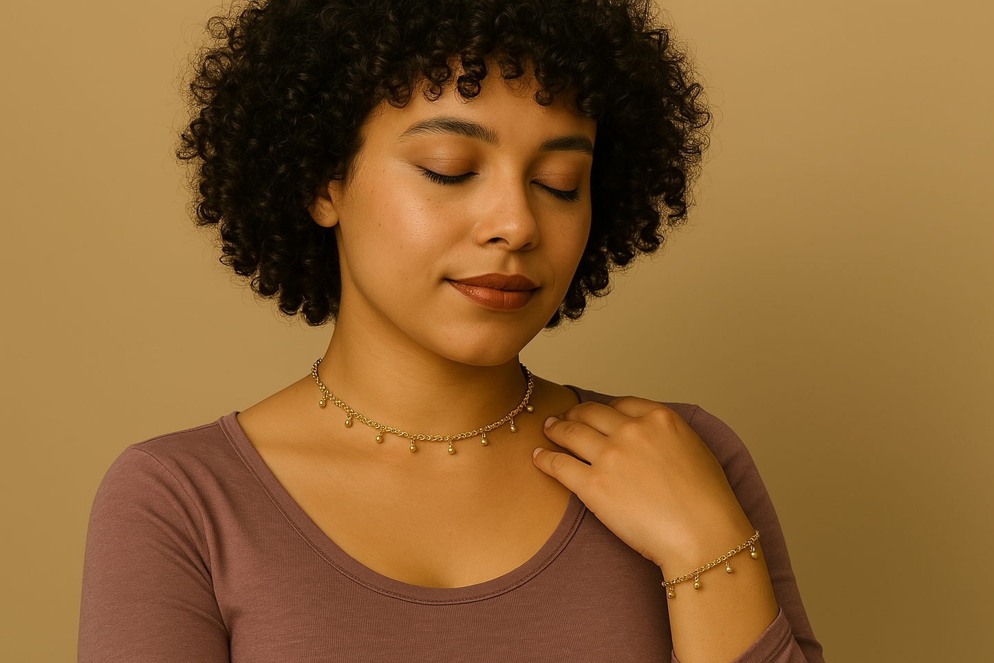 Duo collier & chevillère – Fines chaînes à petits poids dorés