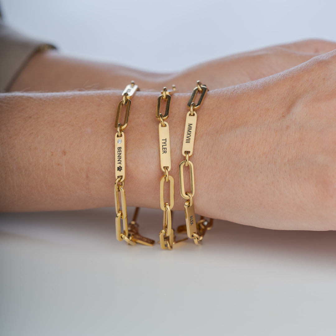 Bracelet Eléanor personnalisé – 3 plaques gravées