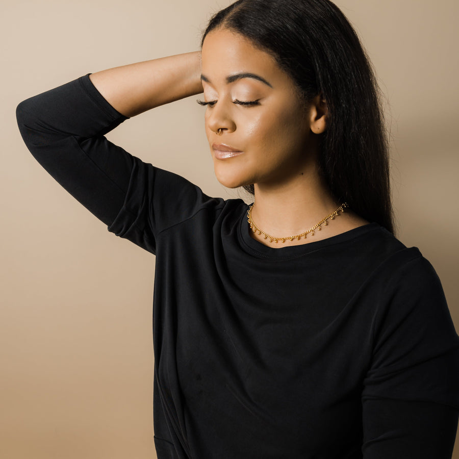 Duo collier & chevillère – Fines chaînes à petits poids dorés