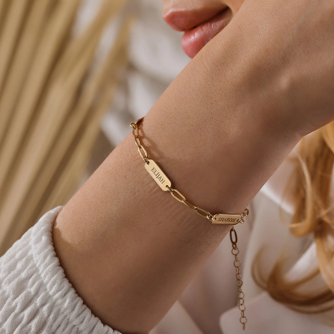 Bracelet Eléanor personnalisé – 3 plaques gravées