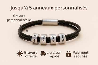 Bracelet personnalisé avec anneaux gravés