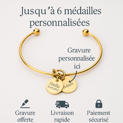 Bracelet personnalisé avec médailles gravées – Collection Demoiselle