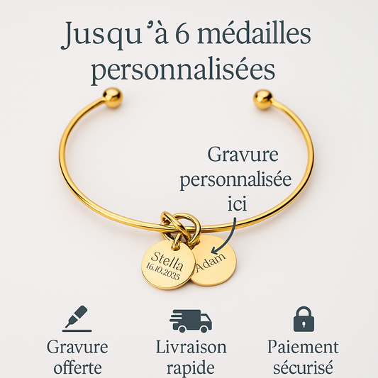 Bracelet personnalisé avec médailles gravées – Collection Demoiselle